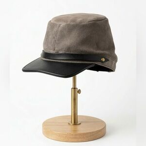 Vintage 90s Made in USA Suede Leather Biker Cadet Cap Taupe OS